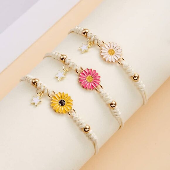 🌸 Adjustable Daisy Woven Bracelet ✨ Boho Y2K Friendship Gift - Picture 1 of 11